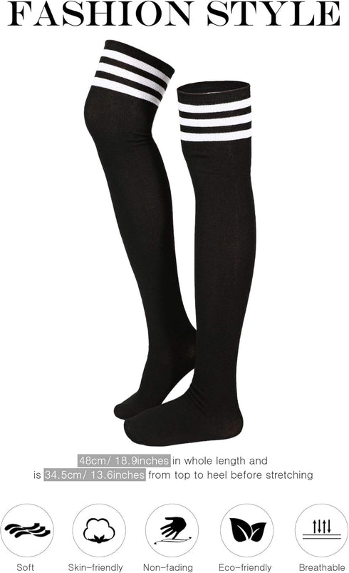 SATINIOR 3 Pairs Knee High Socks Thigh High Socks Triple Stripe over the Knee Socks Long Opaque Thigh High Stockings...